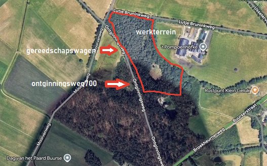 Luchtfoto Ontginningsweg Lutje Bruninkweg met de verzamelplek