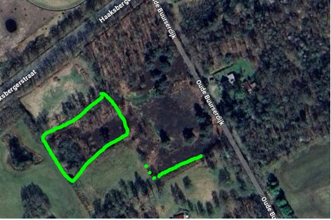 Luchtfoto Haaksbergerstraat Oude Buurserdijk met daarop de werkplekken aangegeven