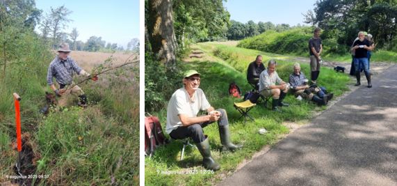 Persoon met boom en schep Pauze in het gras